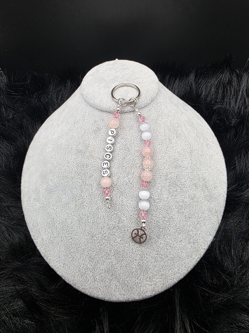 Pink Pisces Beaded Keychain Charm